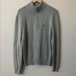 Polo by Ralph Lauren 1/4 Zip Mock Neck Cotton Sweater Sz:M Gray